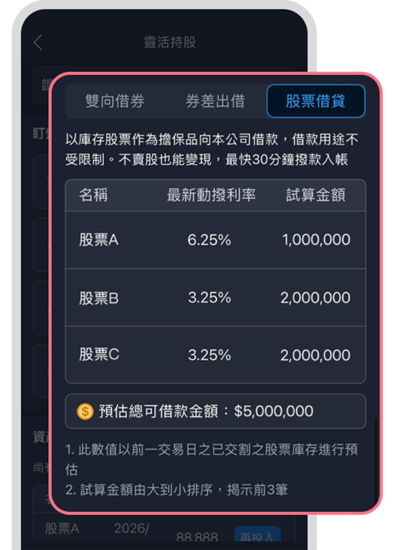 股票借貸畫面