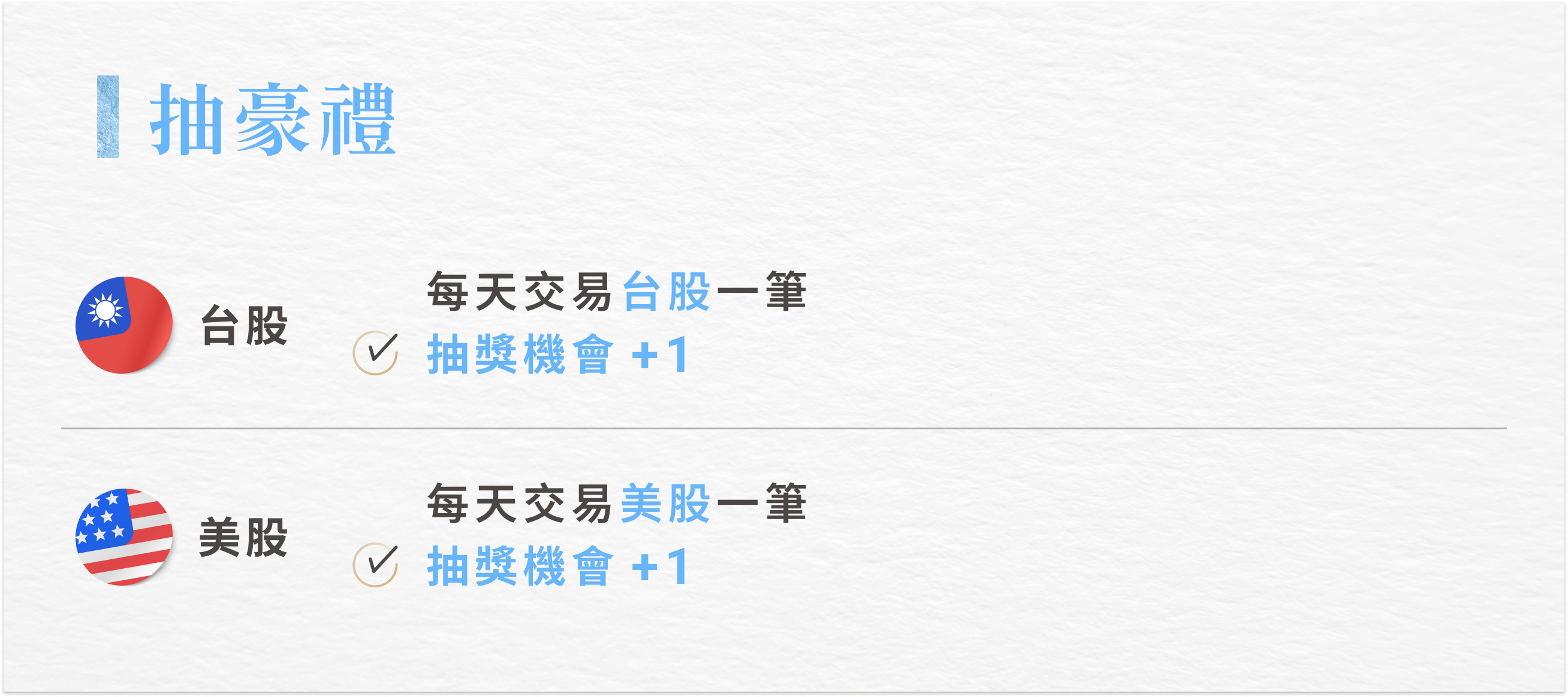 抽豪禮 每天交易累積豪禮抽獎機會
